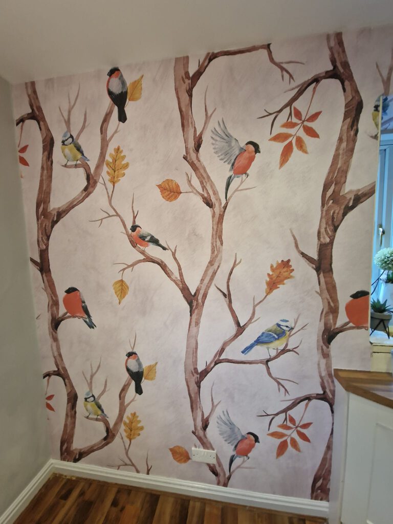 Close-up of bird and autumn branch wallpaper mural