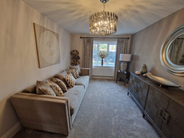 Living room painted in warm neutral tones