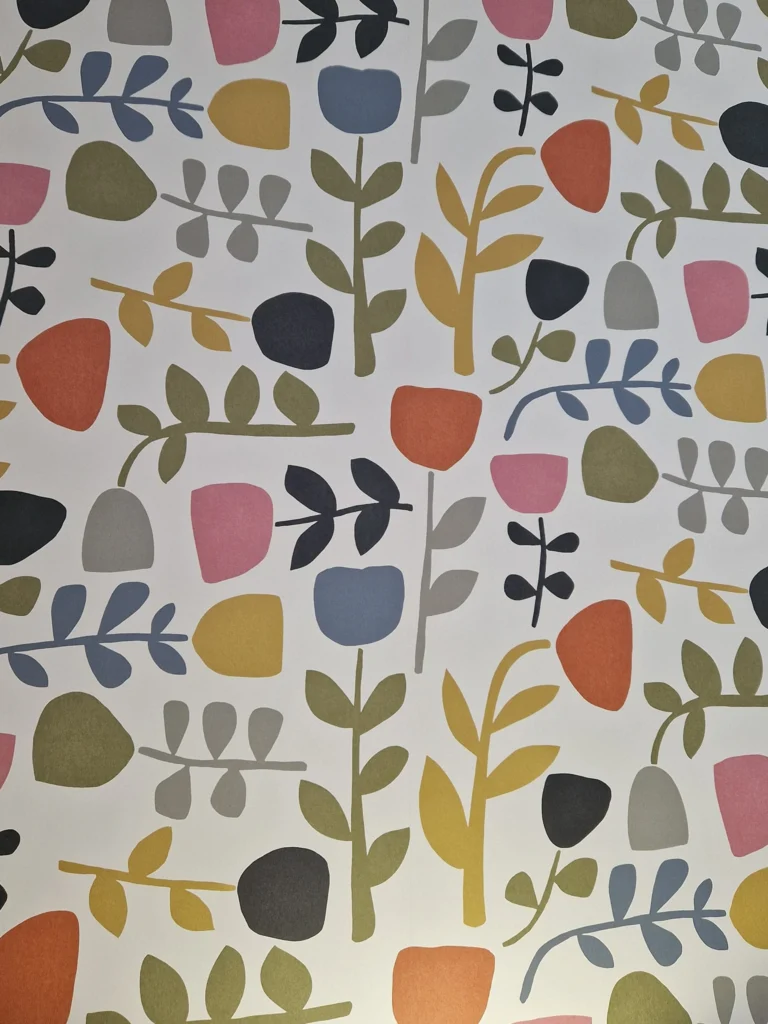 Close-up of colourful floral wallpaper