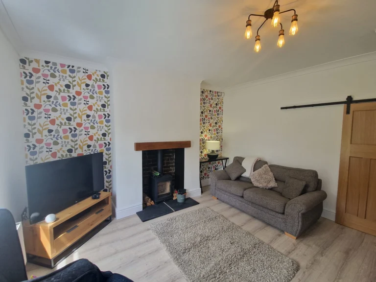Front room with wood burner